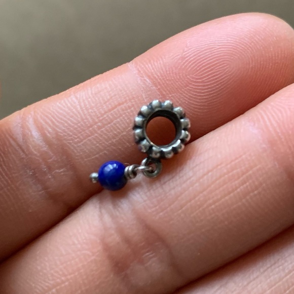 Retired Pandora December Birthstone Lapis Lazuli Dark blue Pearl Dangle Charm - Picture 5 of 7